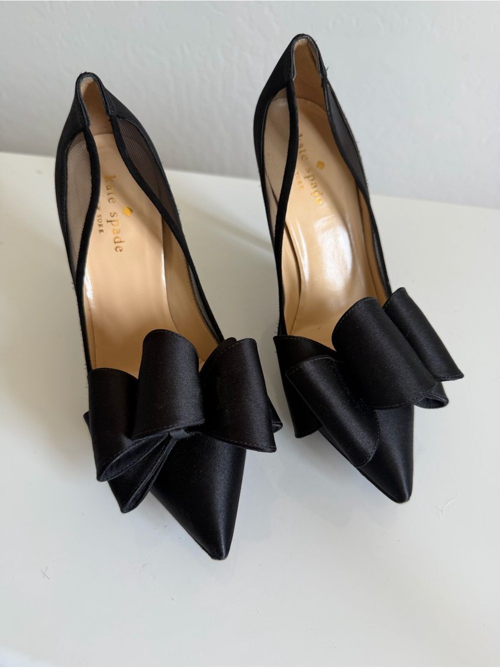Kate Spade New York Black Satin & Mesh Oversized Bow Pumps / Heels | Size 6.5
